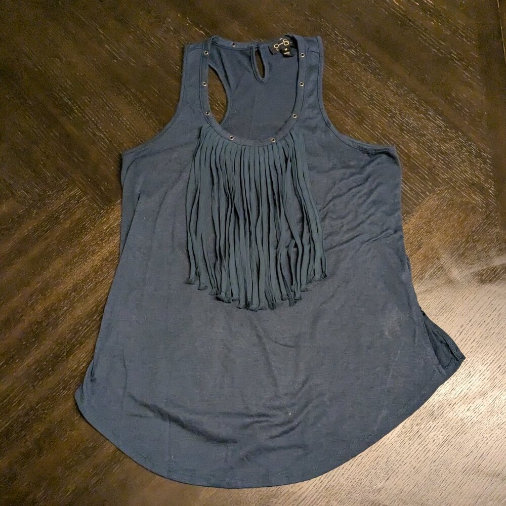Jessica Simpson Fringe Tank Top - Size M, Navy Blue